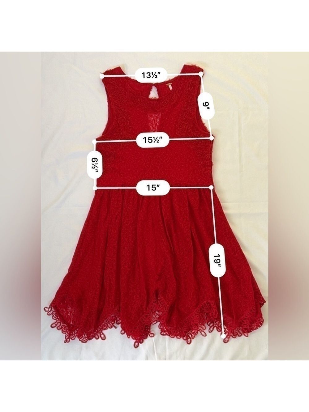 Free People Red Lace Sheer Mini Dress. Size M - Picture 2 of 7